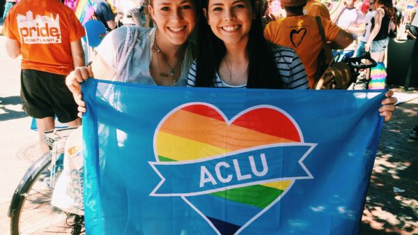 Two young women at the 2016 Pride Portland parade