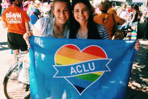 Two young women at the 2016 Pride Portland parade