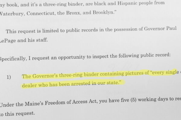 Text from ACLU public records request for govenor's binder of drug arrests