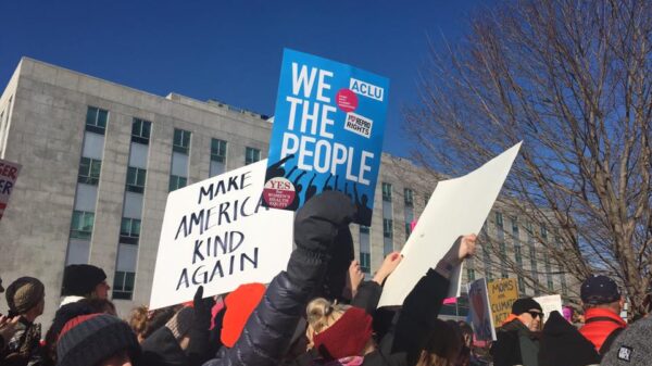 Sign at Women's March in Augusta that reads "We the people."