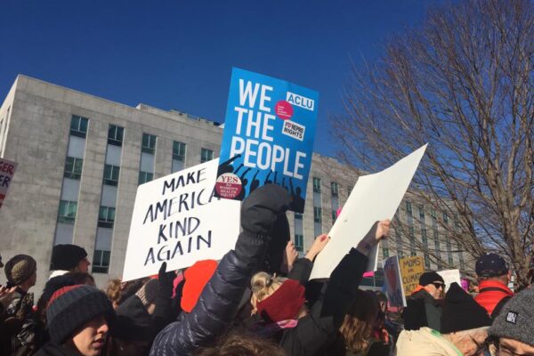 Sign at Women's March in Augusta that reads "We the people."
