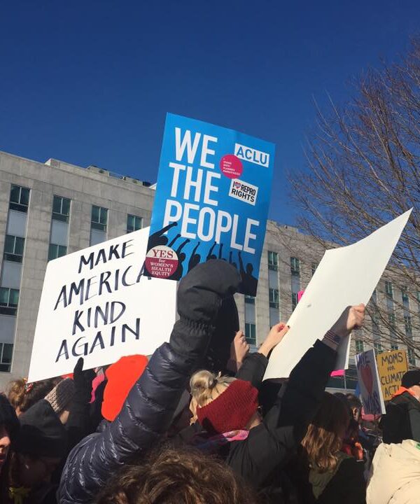 Sign at Women's March in Augusta that reads "We the people."