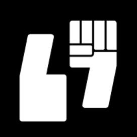 Logo with black background and white fist