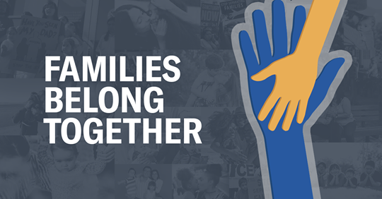 Families Belong Together logo with child's hand in adult's hand