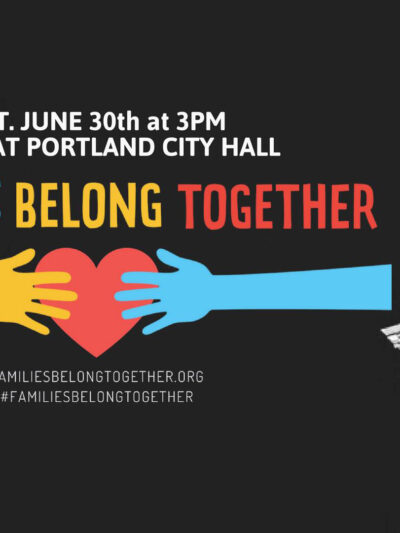 Families Belong Together rall logo with hands reaching toward each other