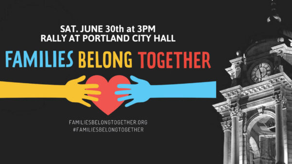 Families Belong Together rall logo with hands reaching toward each other
