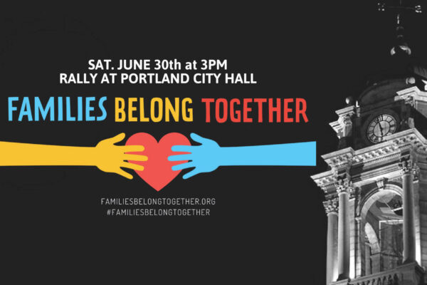 Families Belong Together rall logo with hands reaching toward each other