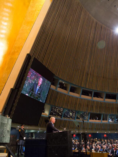 President Trump making a speech at the United Nations