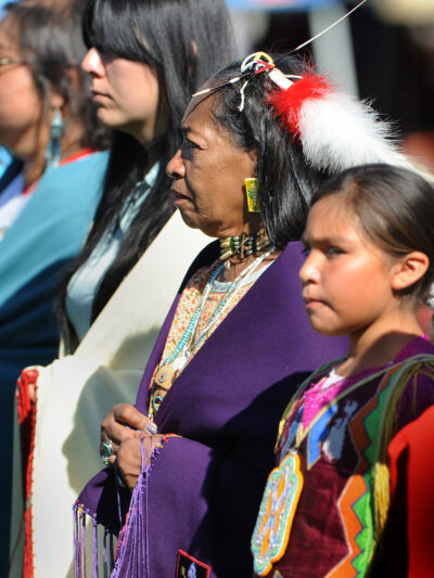 Beth Henderson, (center), Wabanaki-Micmac tribe member, from New Bedford, Massachusetts