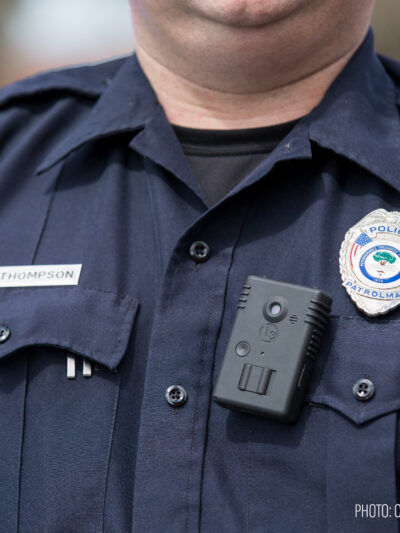 Police officer wearing a body camera