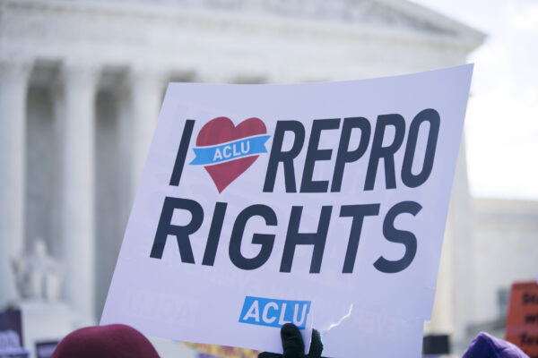ACLU Protest Sign that says "I Love Repro Rights"