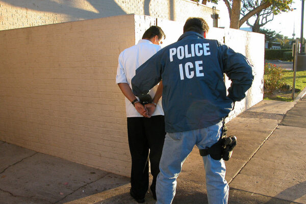 Immigration and Customs Enforcement officer arresting an individual