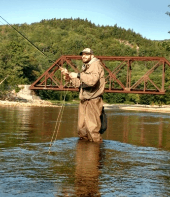 Jesse Drewniak, the plaintiff, photographed fly fishing the day he was illegally stopped by CBP agents at a checkpoint in Woodstock, New Hampshire.