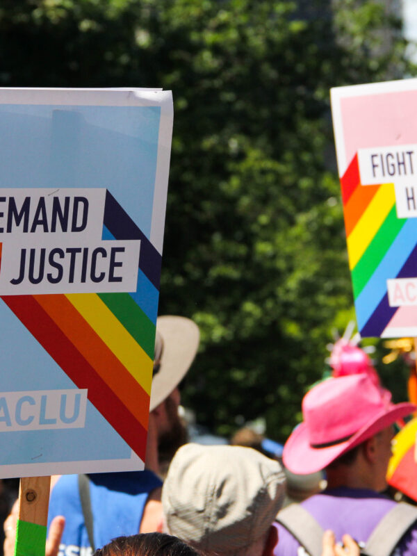 Pride poster that read "Demand Justice"