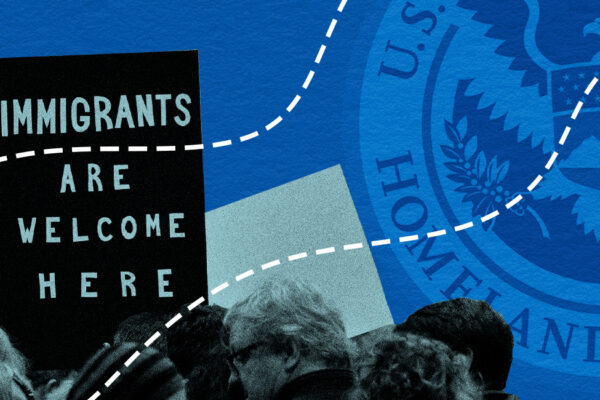 Poster reading "immigrants are welcome here"