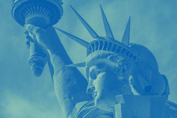 Statue of Liberty with Blue and Green Engraving Effect