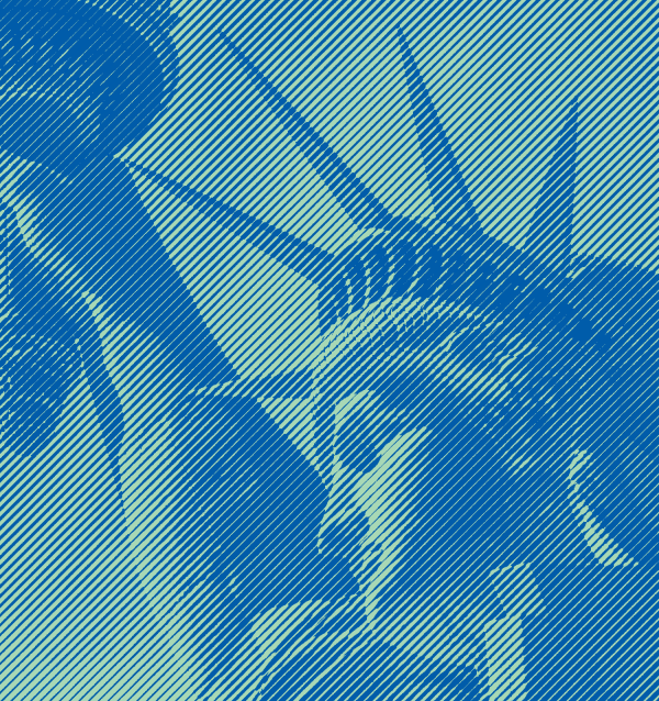 Statue of Liberty with Blue and Green Engraving Effect