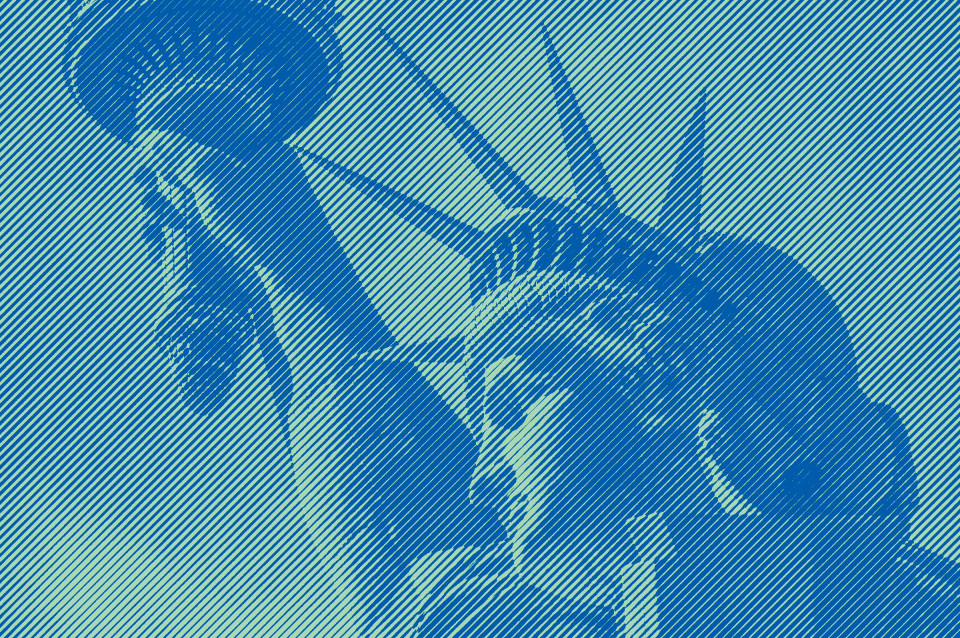 Statue of Liberty with Blue and Green Engraving Effect
