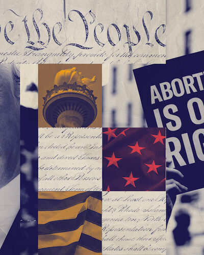 A graphic featuring Trump and imagery pertaining to abortion.