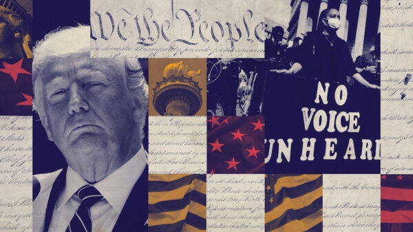 A graphic featuring Trump and imagery pertaining to diversity.