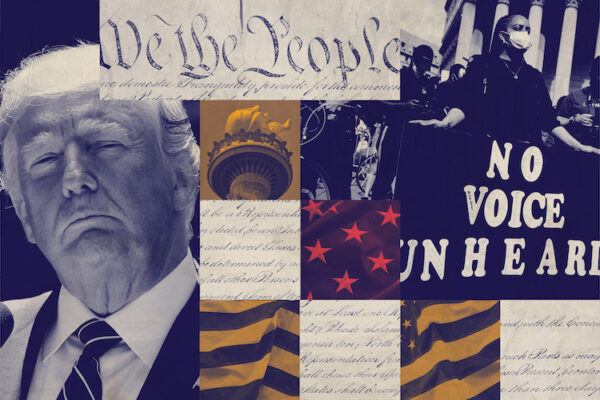 A graphic featuring Trump and imagery pertaining to diversity.