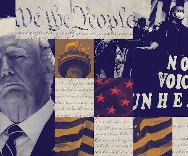 A graphic featuring Trump and imagery pertaining to diversity.