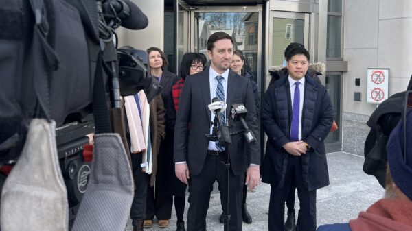 ACLU attorneys answering press questions outside of courthouse.