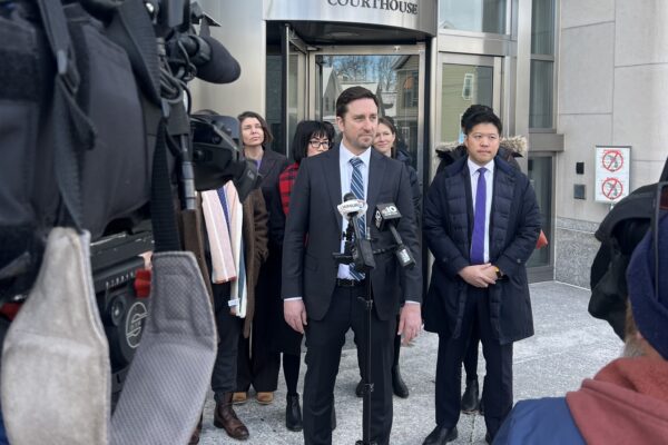 ACLU attorneys answering press questions outside of courthouse.