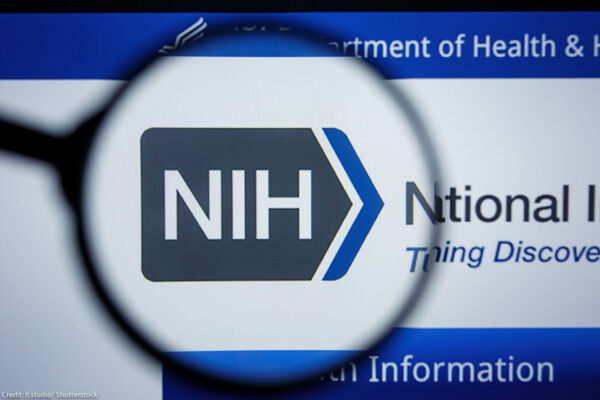The The National Institutes of Health homepage with a closeup of its logo.