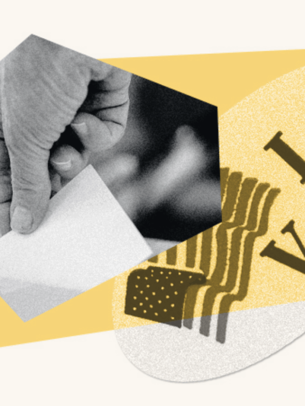 A graphic containing several images pertaining to voting rights.