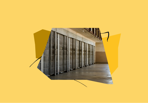 Collage featuring a jail cell