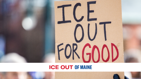 Protest sign that says "ICE Out For Good"