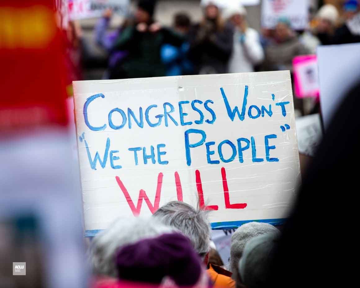 2025 Hands Off Rally at Monument Square_Congress Won't We The People Will Person holding protest sign that says "Congress Won't We The People Will"