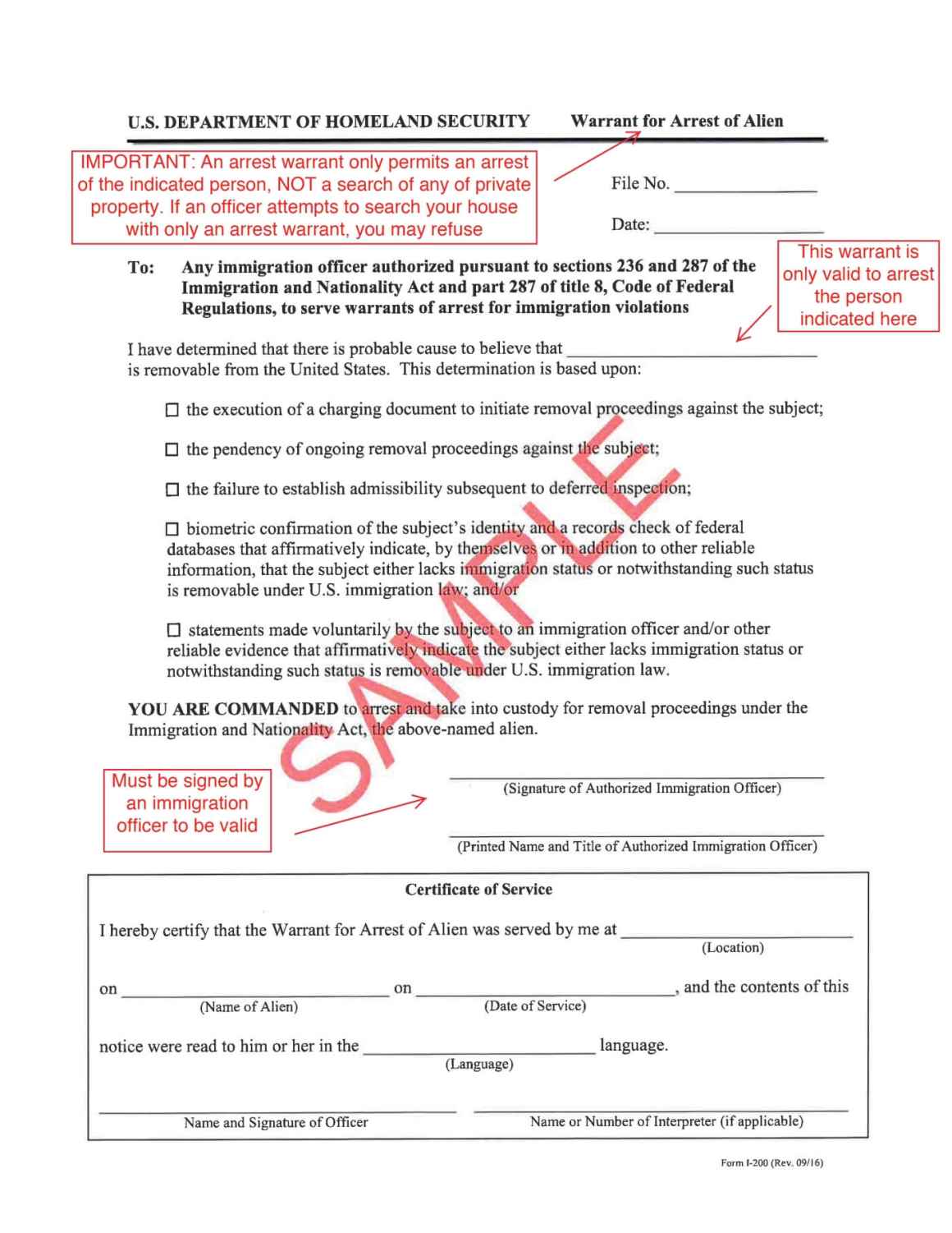 Administrative Warrant Example