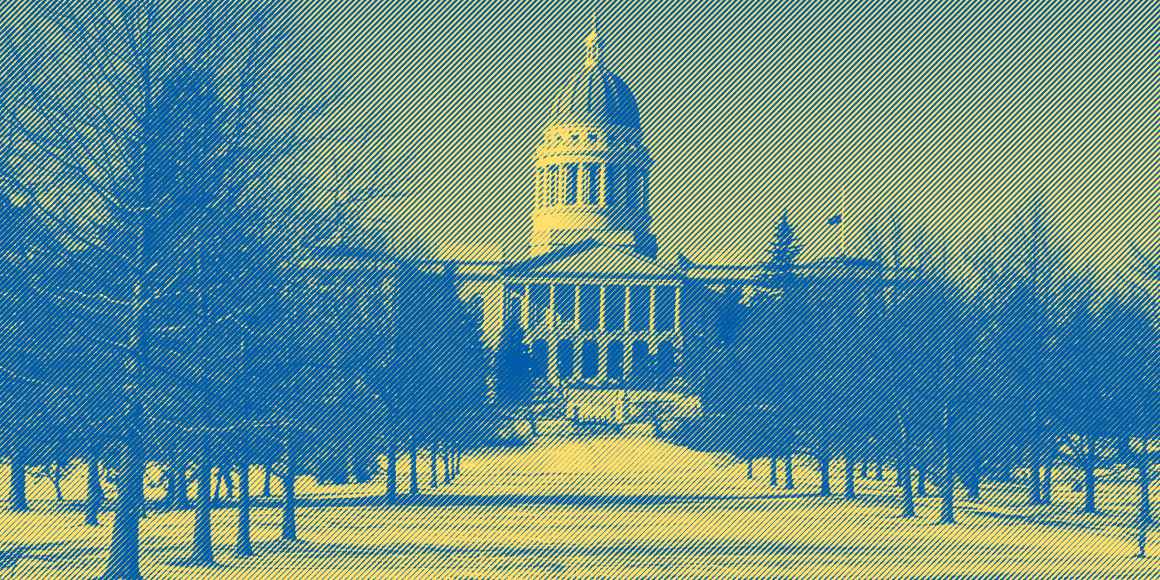 Maine State Capitol Building in Snow with Engraving