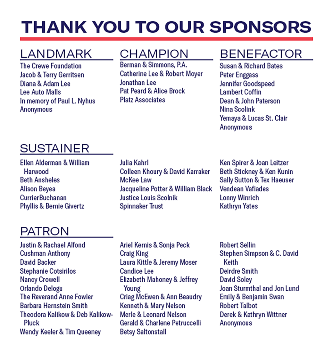 ACLU of Maine Annual Event Sponsors