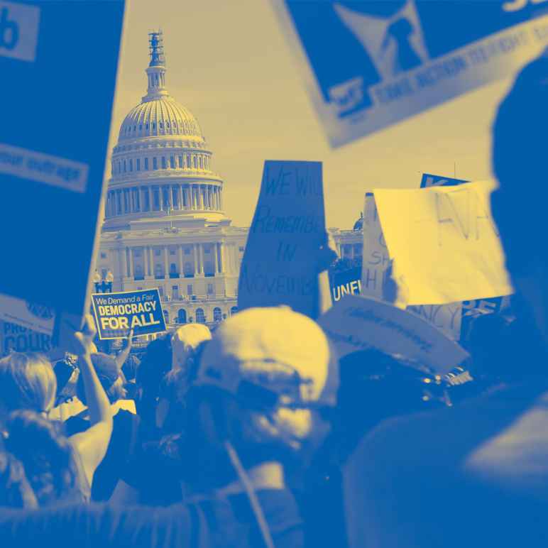 Protesters in front of Capitol building in DC