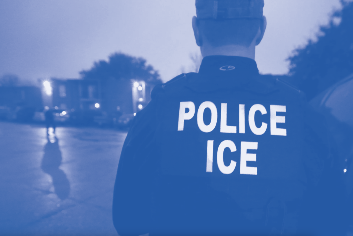 Police ICE agent in blue monotone treatment