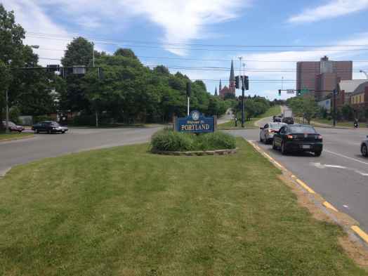 Street median with City of Portland sign