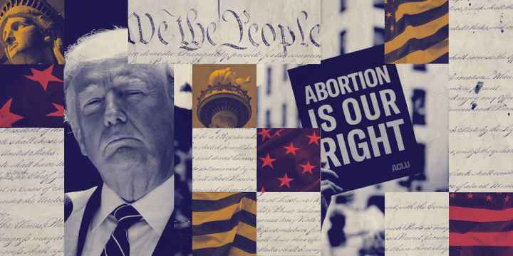 A graphic featuring Trump and imagery pertaining to abortion.