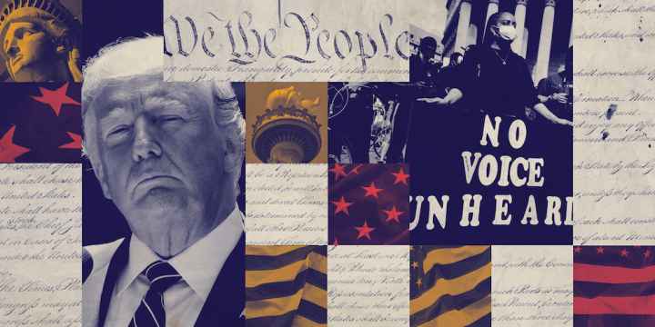 A graphic featuring Trump and imagery pertaining to diversity.
