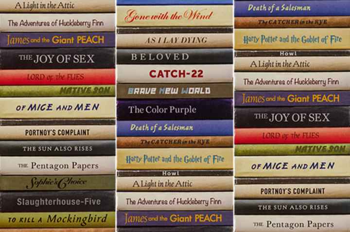 Banned Books Stacks of banned books