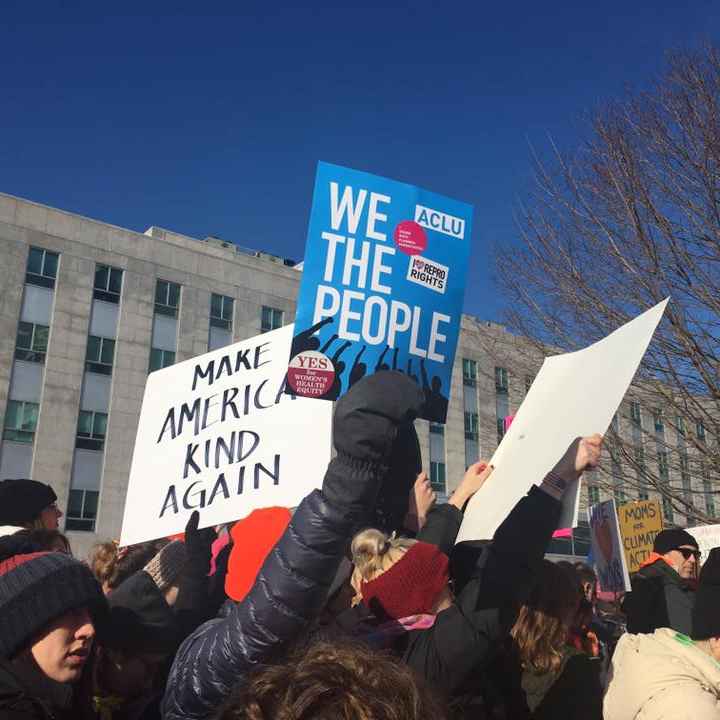 Sign at Women's March in Augusta that reads "We the people."