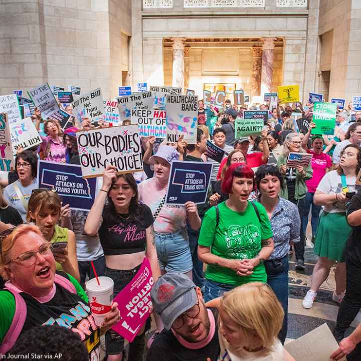 Protesters advocating reproductive rights gather at the State Capitol in Lincoln, Nebraska.