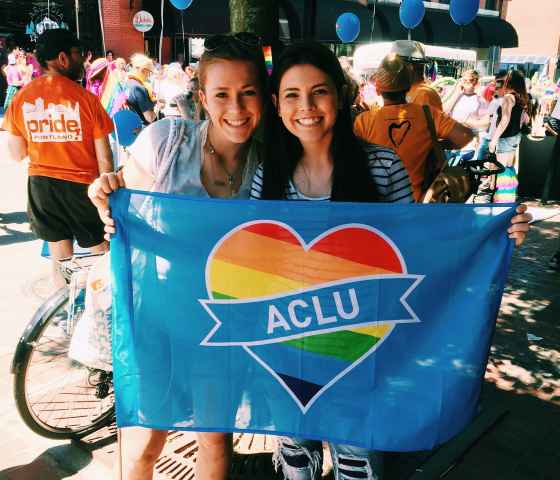 Two young women at the 2016 Pride Portland parade