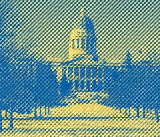 Maine State Capitol Building in Snow with Engraving